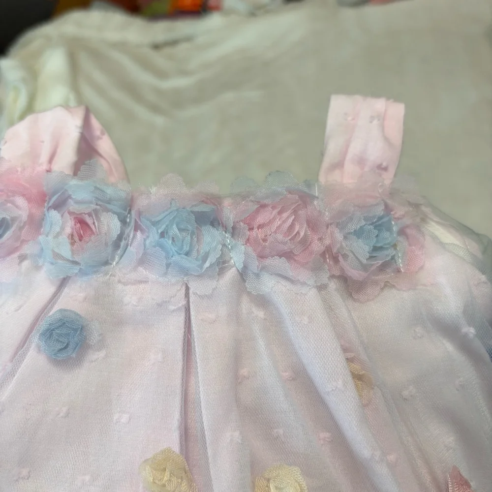 Rare Editions Dress 12M Pink Floral tulle overlay baby girl